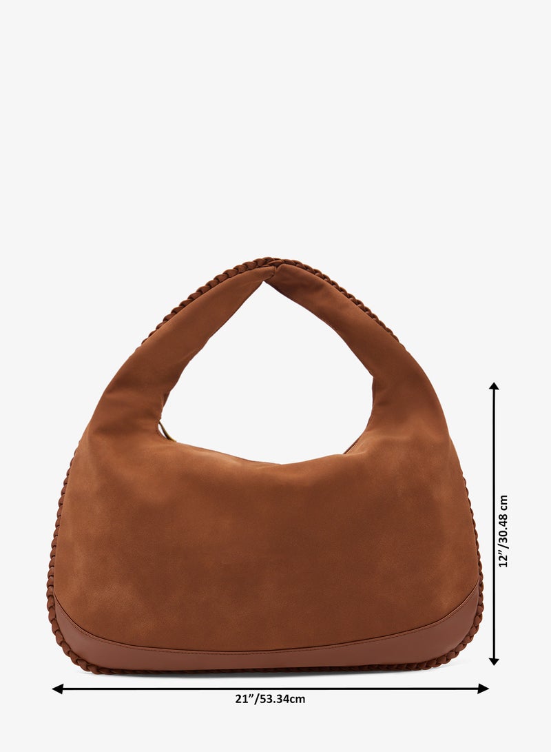 ELLA Suede Slouch Shoulder Bag With Bead Detailing - Image 5